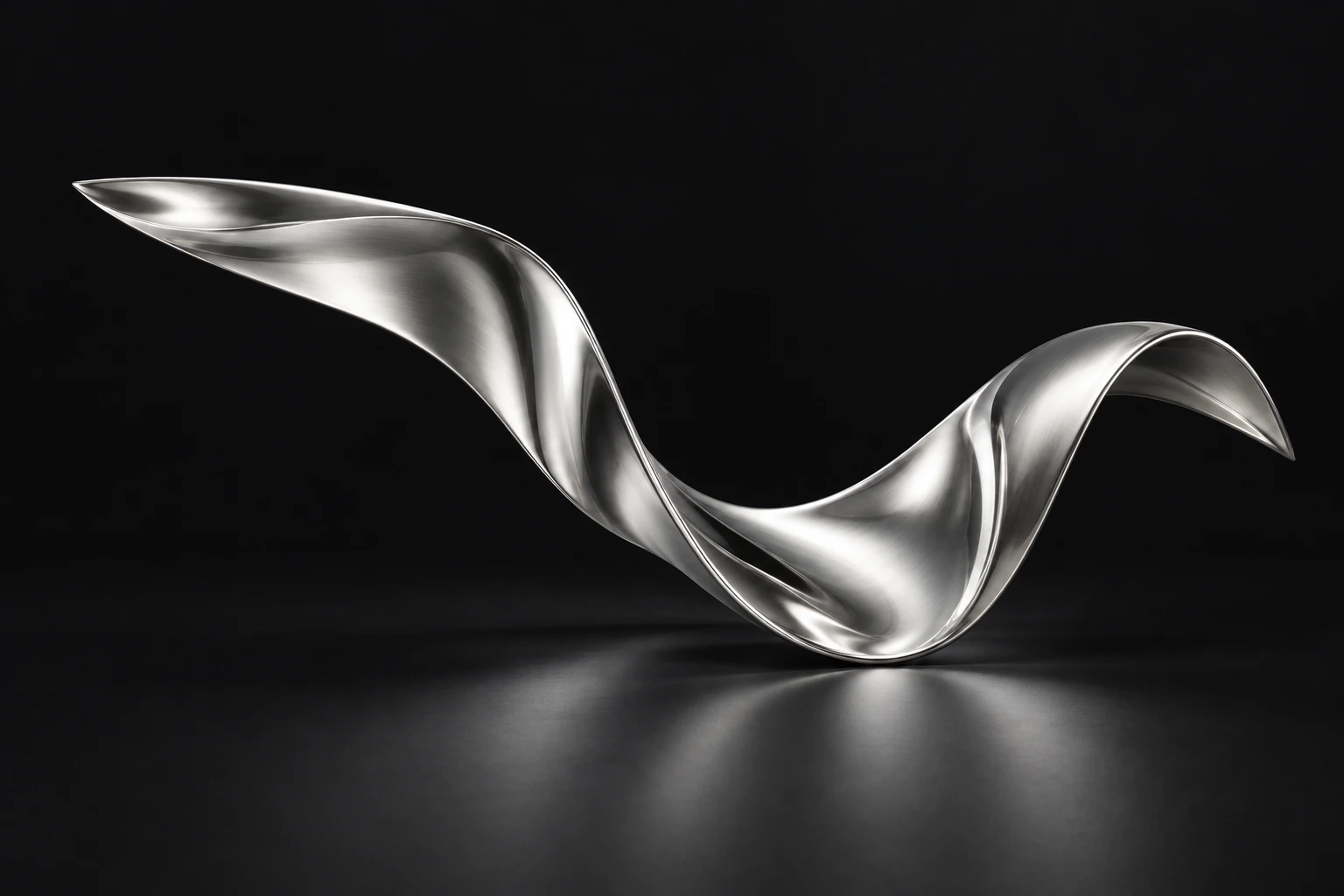Sculptural platinum ribbon in a charcoal studio